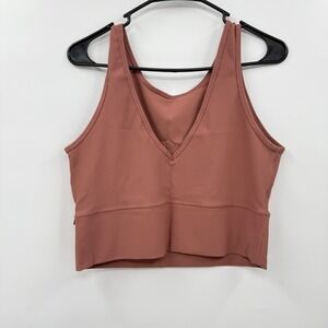 Lululemon Ribbed Cropped Tank Top V Neck Athletic Workout Yoga Rose Quartz 12